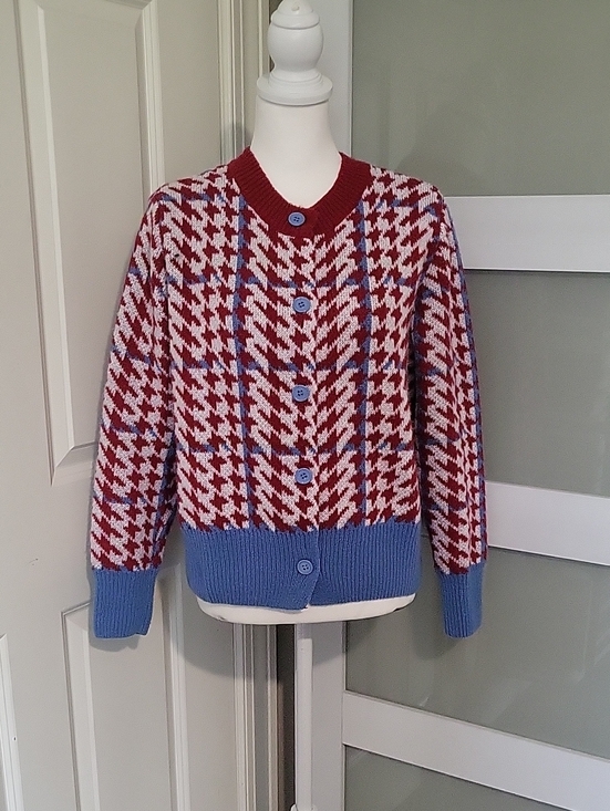 Was & Now Sweaters - Women’s Was & Now Houndstooth Cardigan Sweater – Size Large | Red, White & Blue